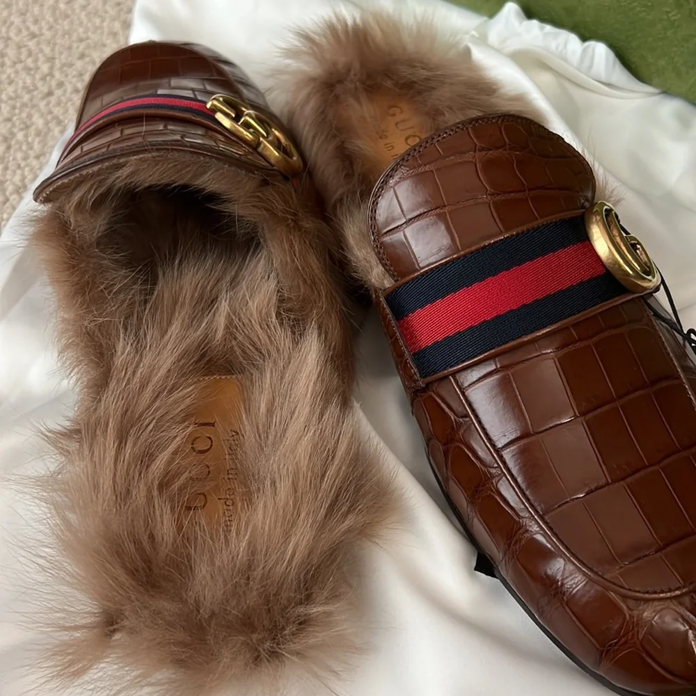 NWT- Gucci crocodile Princetown shearling mules 😍 - Picture 9 of 11
